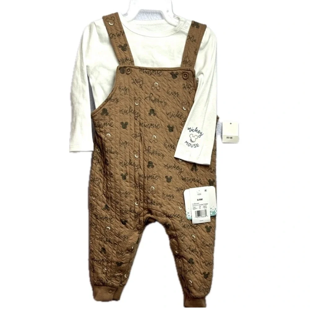 Mickey Mouse Disney Overalls Subtle Branding White Onesie Mickey Graphic Feature